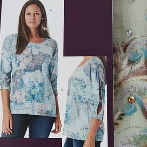 Gloria Vanderbilt, Sage print pullover Top, Sz M